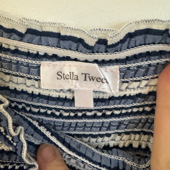 Blue and White Striped Off-Shoulder Dress style romper - Picture 2 of 2